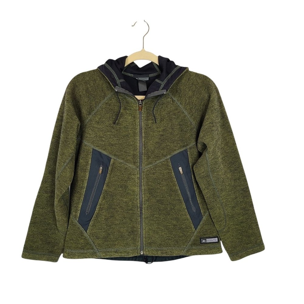 REI Women's Fleece Hoodie Sz Small Full Zip Green Zipper Pockets Drawstring